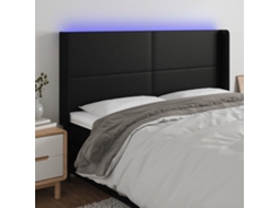 Vidaxl Cabeceira Cama C/ Led Couro Artificial 203x16x118/128 Cm Preto