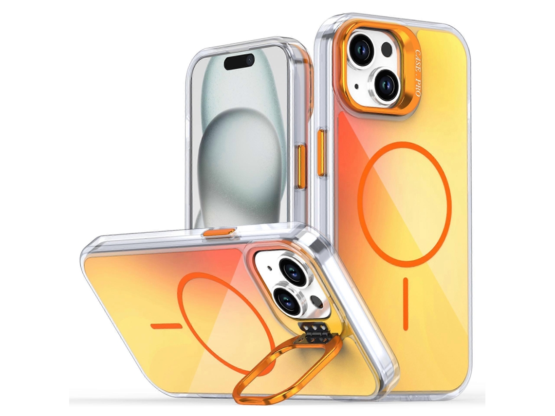 Capa Para Iphone 15 Compatível Com Magsafe Tpu Capa De Acrílico Gradiente Com Suporte Laranja