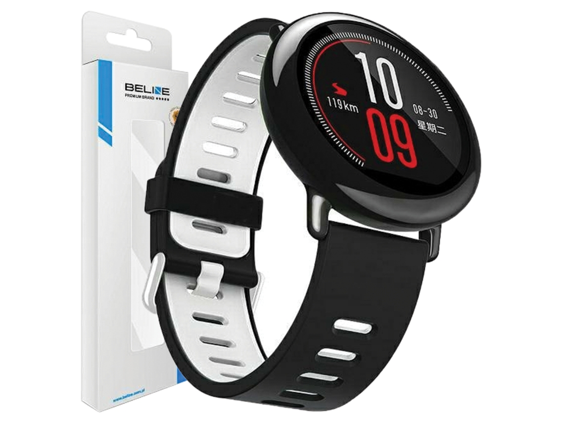 Pulseira de relógio Beline de silicone bicolor de 22 mm, caixa preta e branca