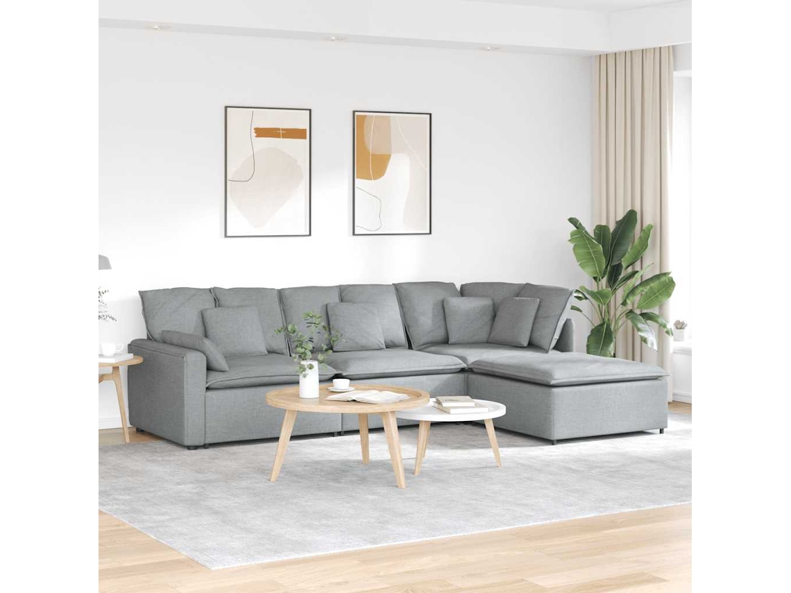 Vidaxl Sofá Modular Com Apoio Para Os Pés E Almofadas, Tecido Cinza Claro