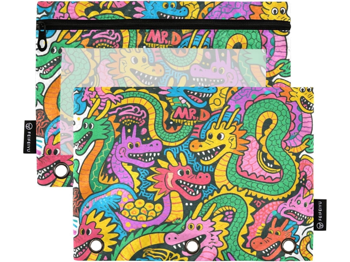 Pasta Com Desenho De Dragão E Janela Transparente, Estojo De Plástico Multicolorido, Pastas Com 3 Bolsos