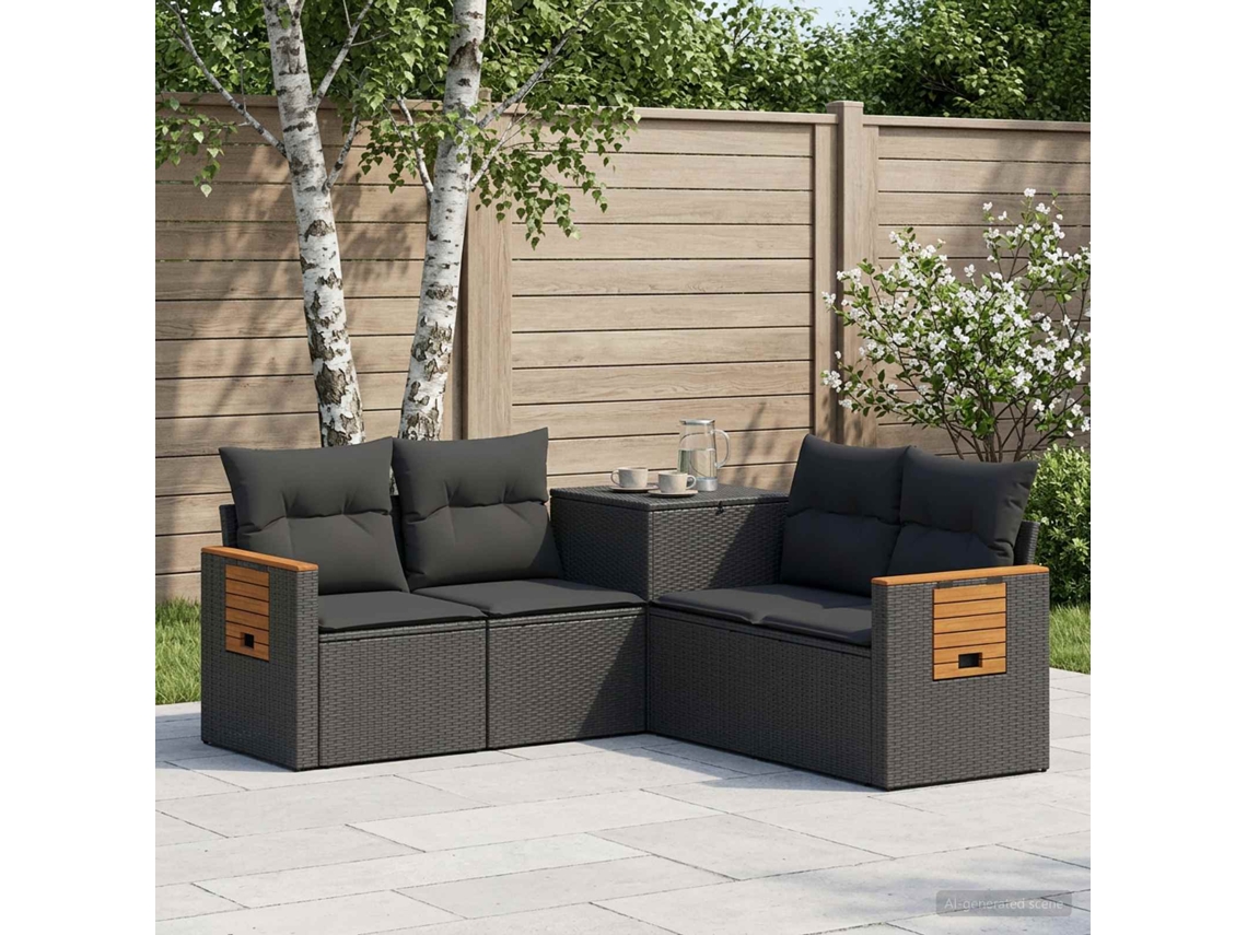 Vidaxl Conjunto De Sofás 5 Unid. Preto Rattan Poliéster E Aço