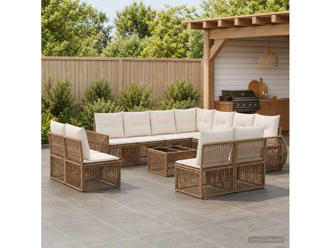 Vidaxl Conjunto De Sofá De Jardim 12 Unid. Bege E Branco Creme Vime Pe