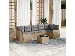 Vidaxl 8 Pcs Conjunto De Sofás P/ Jardim Com Almofadões Vime Pe Bege