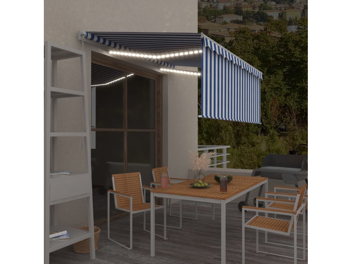 Vidaxl Toldo Retrátil Manual Com Estore/led 3,5x2,5 M Azul E Branco