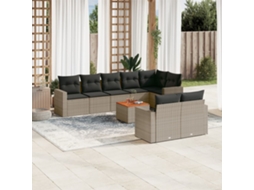 Vidaxl 9 Pcs Conjunto Sofás P/ Jardim Com Almofadões Vime Pe Cinzento