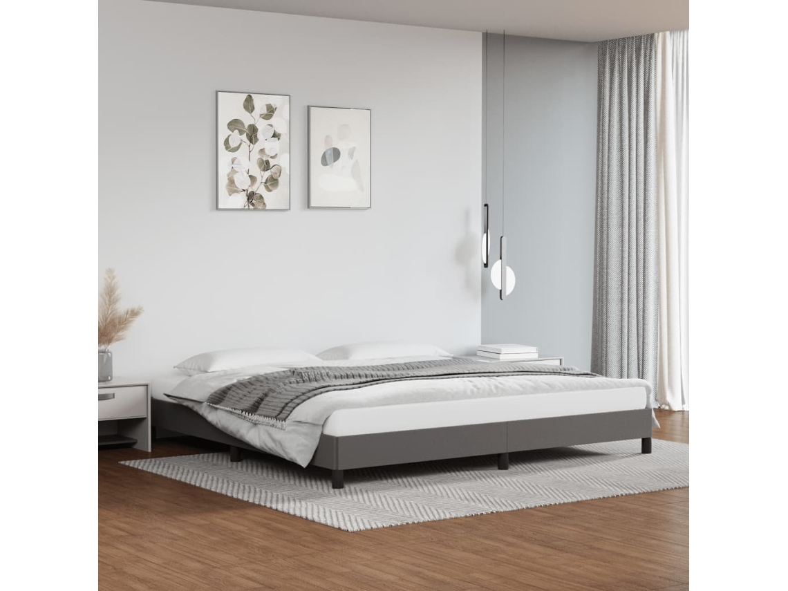 Estrutura De Cama 200x200cm Couro Artificial Cinzento