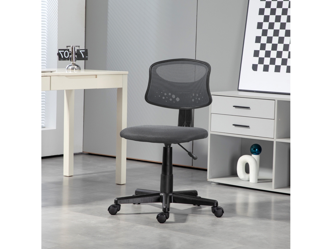 Cadeira Escritório Sem Braços Com Encosto De Malha Respirável Altura Ajustável 43x48x78-88 Cm Cinza