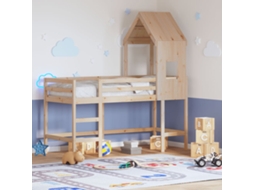 Vidaxl Cama Alta C/ Escada E Telhado 80x200 Cm Pinho Maciço