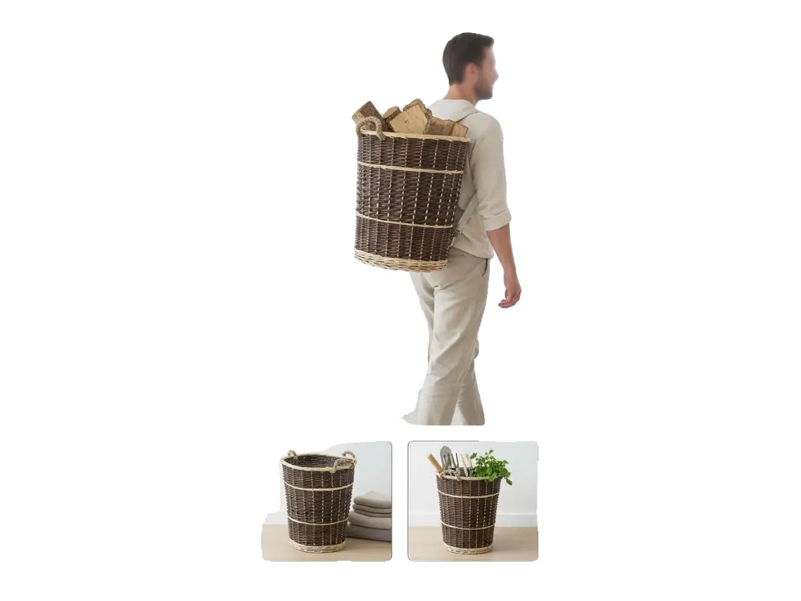 Cesta De Lenha, Bambu Natural, Design Rústico, Brun