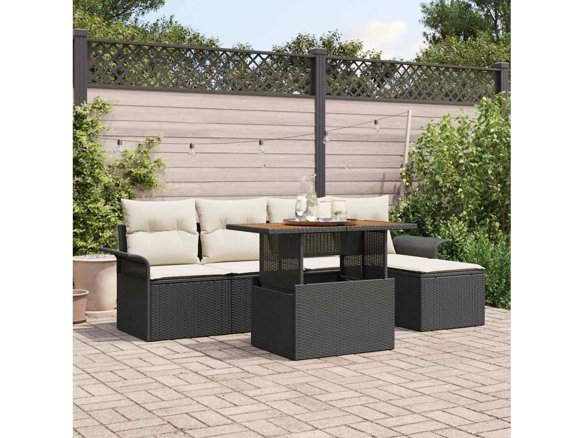 Vidaxl Conjunto De Sofá De Jardim 6 Unid. Preto E Creme