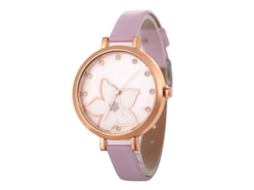 Relógio Feminino Coreano de Couro Rosa Analógico Quartz Estilo Moderno para Dia a Dia e Presente