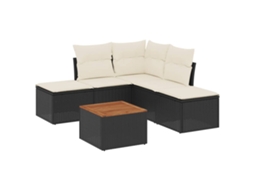 Conjunto 6 sofás de jardim c/ almofadões VIDAXL vime PE preto