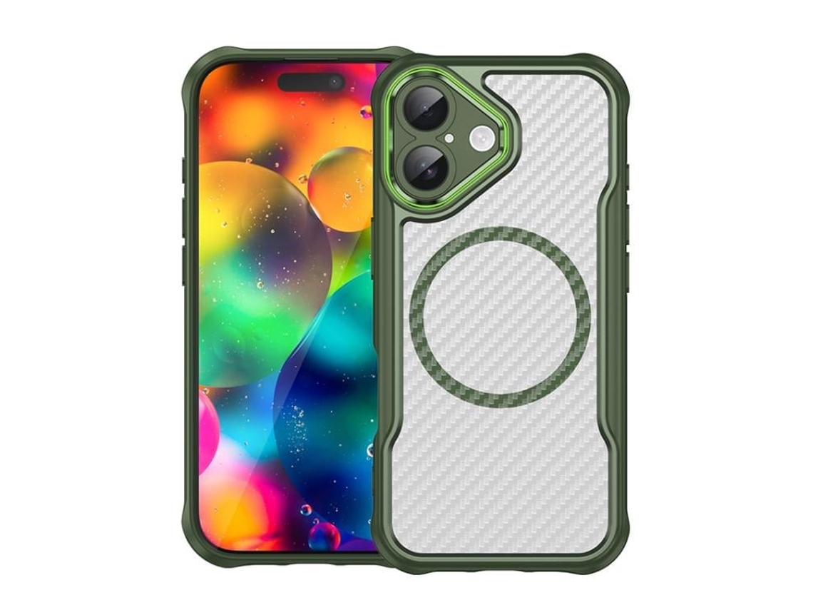 Capa Transparente Para Iphone 17 - Textura De Fibra De Carbono - Magsafe