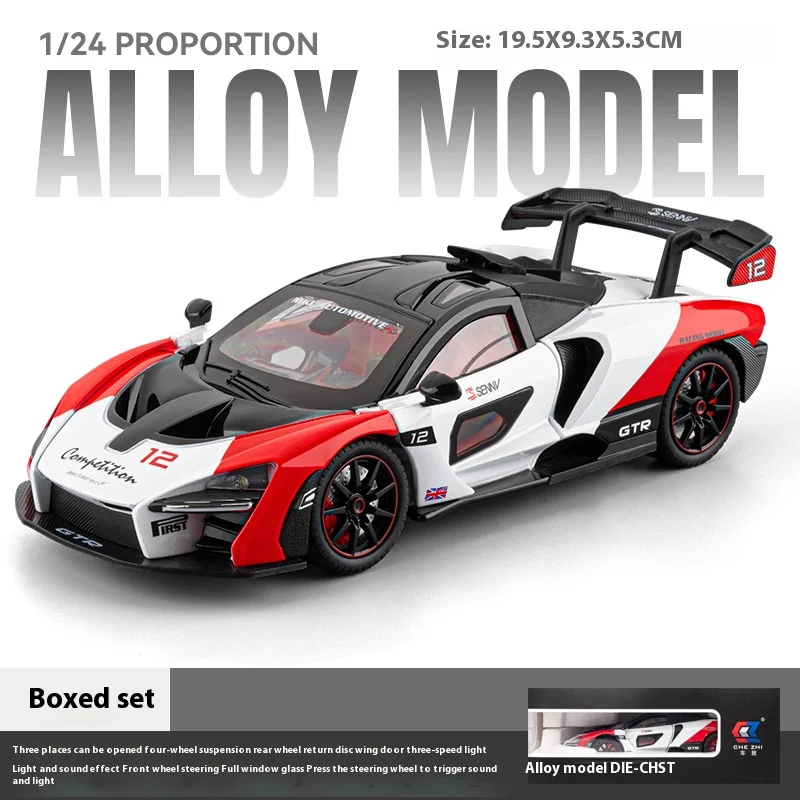 (branco) Miniatura Do Carro De Corrida Mclaren Senna Na Escala 1/24, Com Efeitos De Som E Luz, Modelo De Carro Esportivo Pronto Para A Pista.