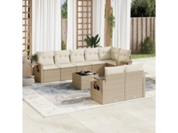 Vidaxl 9 Pcs Conjunto De Sofás P/ Jardim Com Almofadões Vime Pe Bege