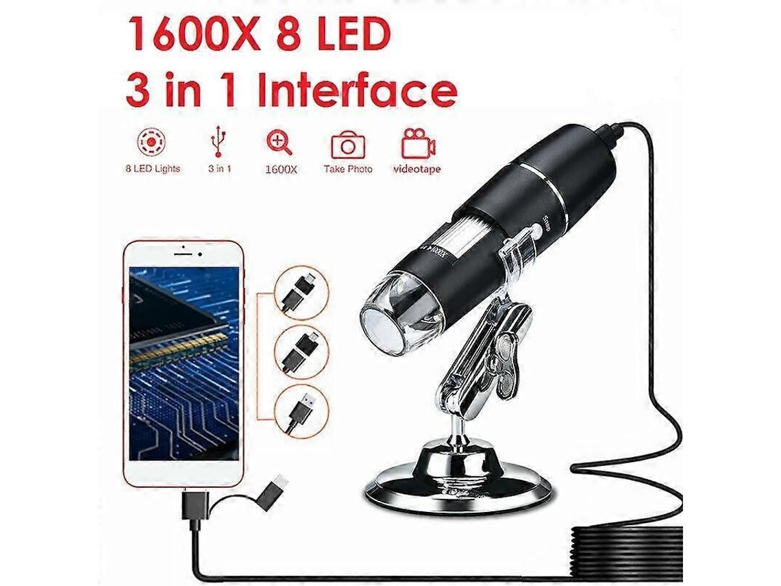 Mini Microscópio Digital De Bolso Portátil Usb Com 8 Leds Hd E Tablet