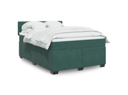 Cama Com Molas/colchão 140x200 Cm Veludo Verde-escuro