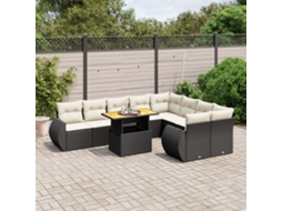 Vidaxl 10 Pcs Conjunto Sofás De Jardim C/ Almofadões Vime Pe Preto