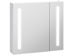 Armário de Parede com Espelho Led para Banheiro 2 Portas 3 Prateleiras 70x15x65cm Branco BTFORUS