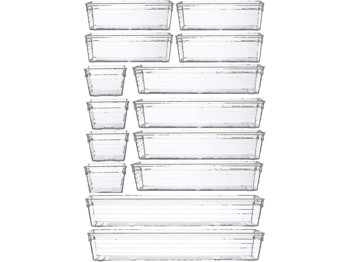 Organizador de gavetas de plástico transparente Jxlgv Slowmoose com 14 compartimentos para maquiagem, utensílios de cozinha, joias e outros acessórios.