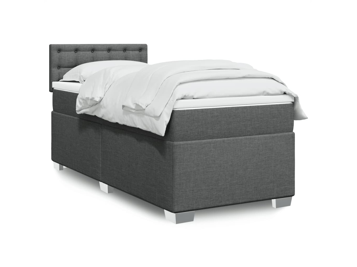 Vidaxl Cama Com Molas/colchão 100x200 Cm Tecido Cinza-escuro