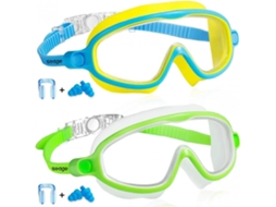 Óculos de Natação, Pacote com 2, Anti imma e Anti uv, Amplo Campo de Visão, Crianças 3 a 14 anos AQUAFORGE (azul e verde)