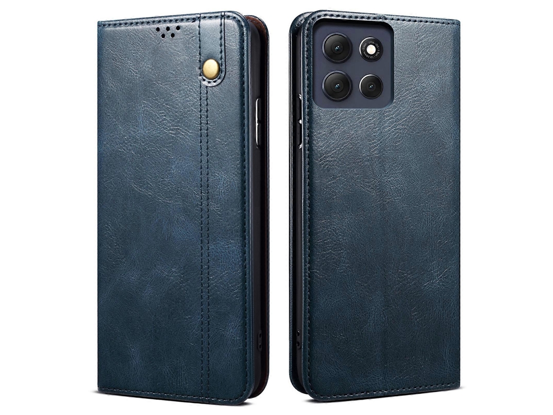 Capa Tkdaddy Para Motorola Moto G86 5g Com Textura Crazy Horse E Suporte De Carteira De Couro Encerado, Azul