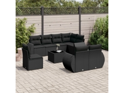 Vidaxl 9 Pcs Conjunto De Sofás P/ Jardim C/ Almofadões Vime Pe Preto