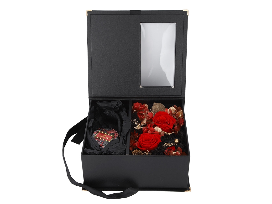 Rosa Preservada com Aromaterapia Óleo de Côco Caixa Presente Vermelha