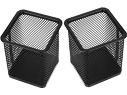 Porta Lápis Quadrado De Metal Com Tela Preta, Conjunto De 2 Peças, Organizador Resistente A Arranhões Mesa Ou