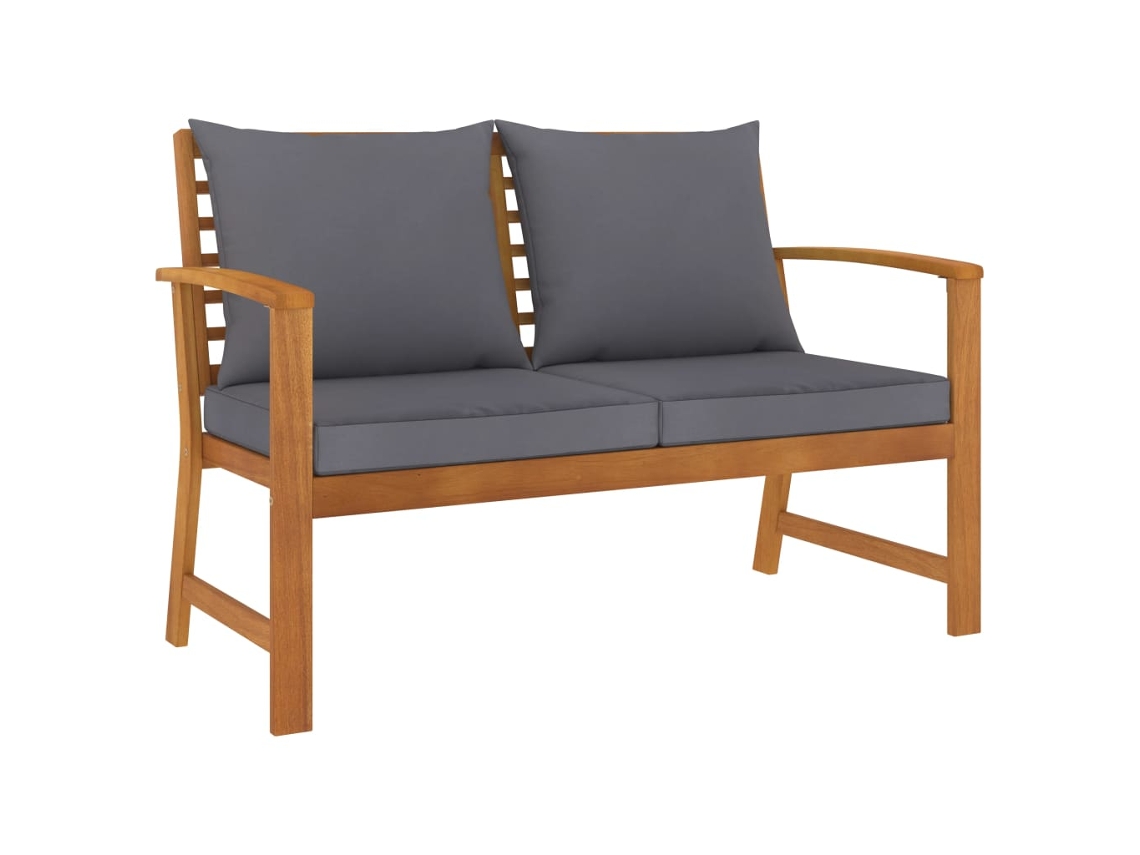 Vidaxl Banco Jardim 120 Cm C/ Almofadão Cinzento-escuro Acácia Maciça
