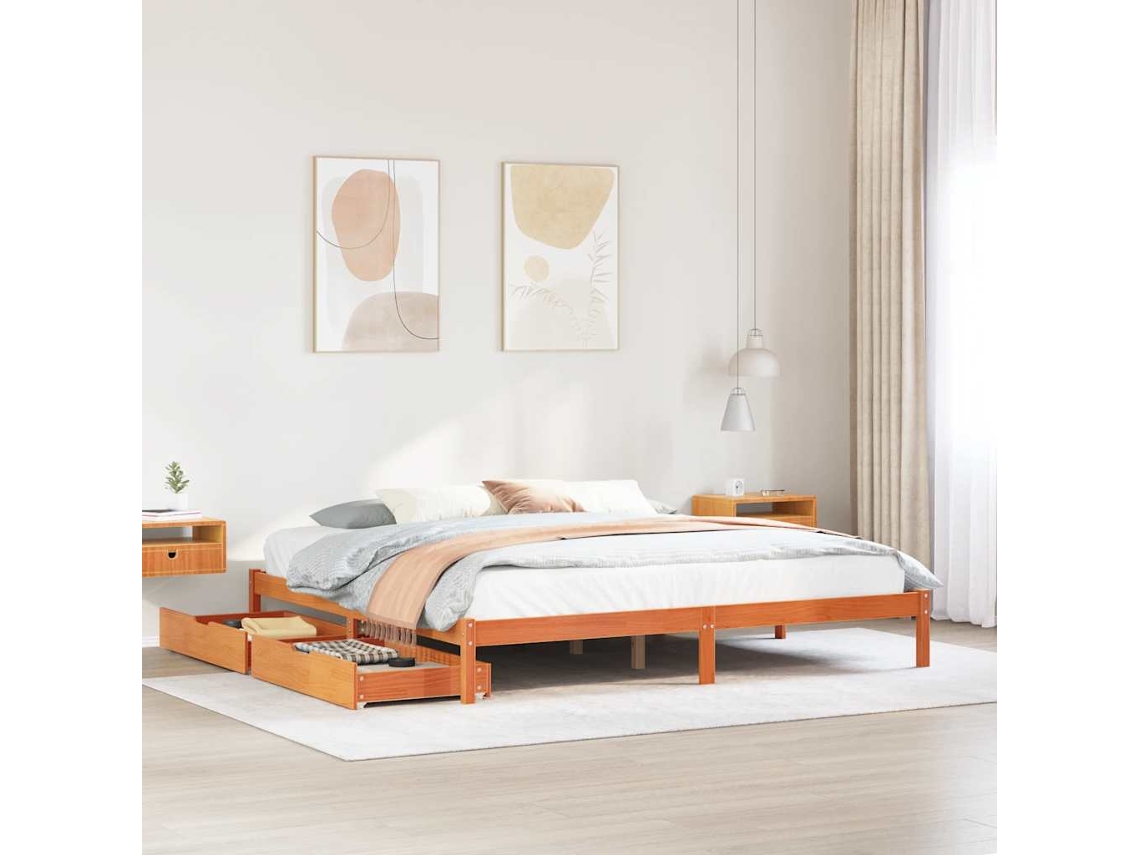 Vidaxl Cama Sem Colchão 200x200 Cm Pinho Maciço Castanho-mel