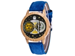 Reloj De Pulsera Unisex Jean Con Patrón Luna Sol Azul Zhoulianfa