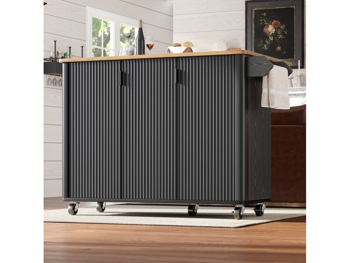 Ilha De Cozinha Em Madeira,com 130x45 X92 Cm,incluindo Suporte Para Toalhas E Porta Temperos,esquema De Cores Preto E Branco Mega Echo Trade Shop (75)
