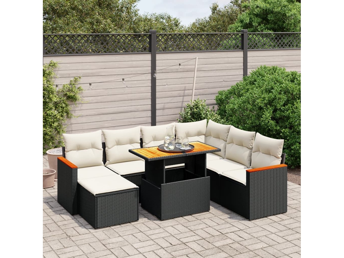 Vidaxl 8 Pcs Conjunto Sofás De Jardim Com Almofadões Vime Pe Preto