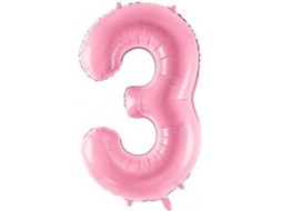 Balão PARTYDECO número 3 Foil 86cm Rosa Claro