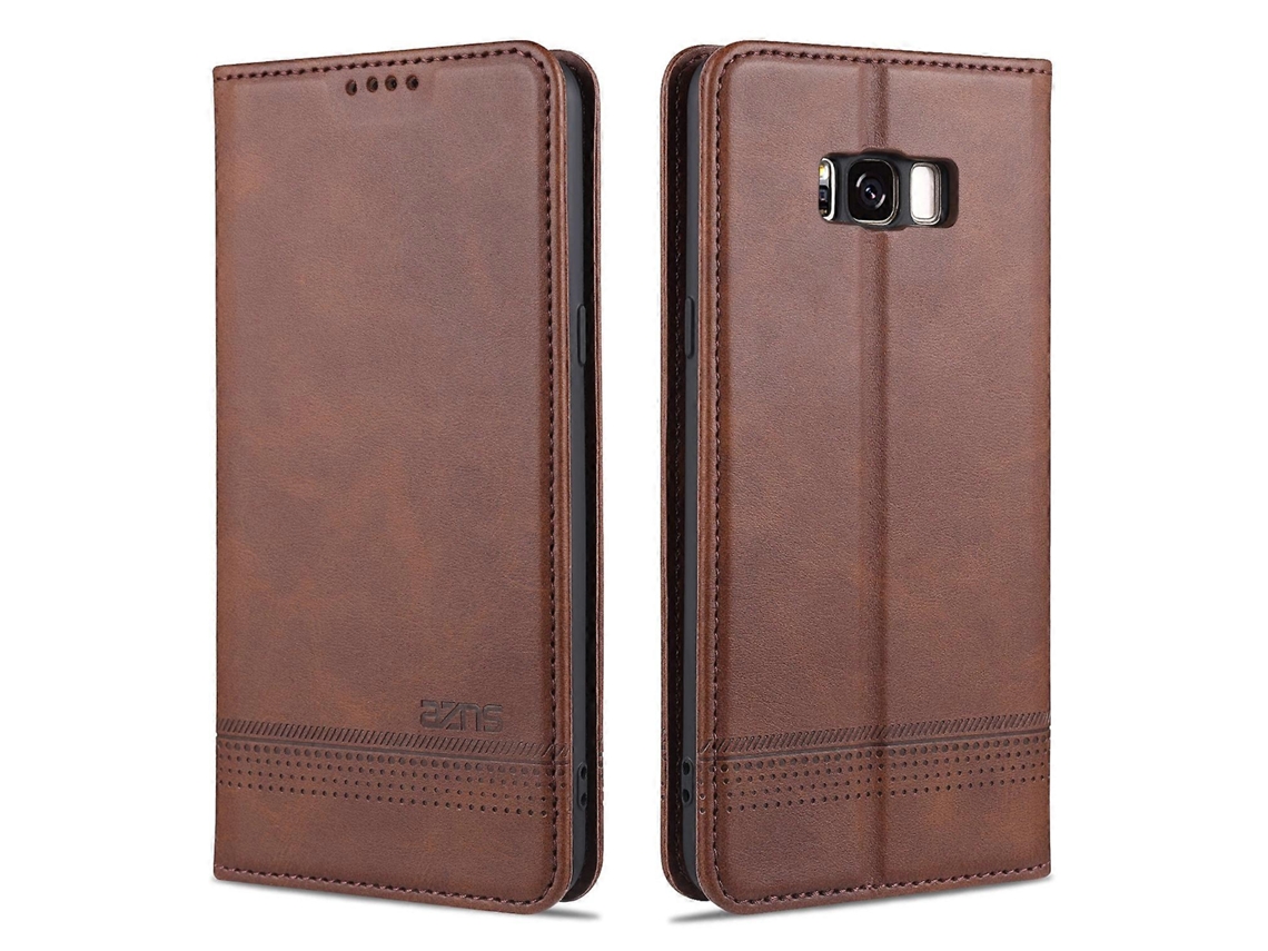 Capa De Couro Com Textura De Bezerro E Fecho Dobrável Horizontal Azns Com Ímã, Compartimentos Para Cartões, Suporte E Carteira (vermelha) Para Samsung