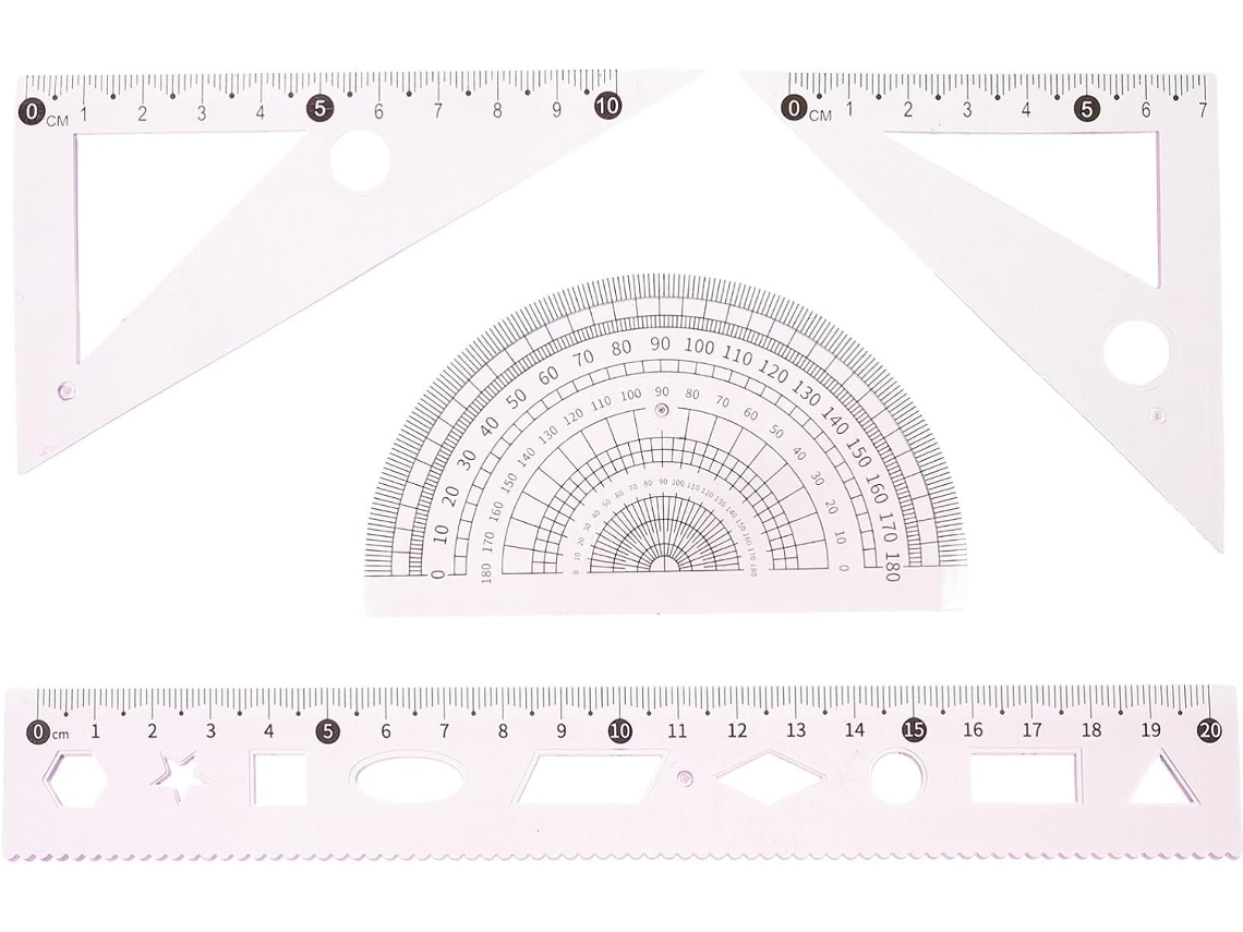 Kit De Desenho Geométrico Profissional Régua Plástico Rosa, Superfície