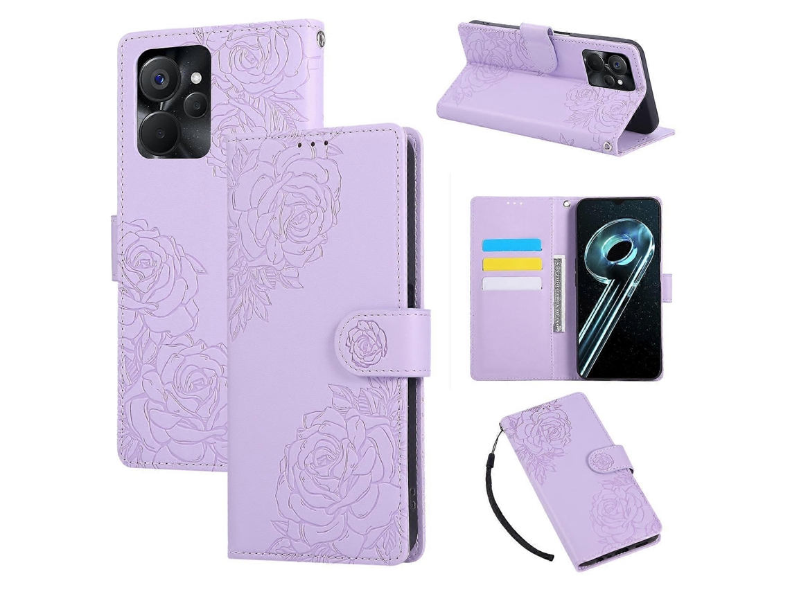 Capa De Couro Para Celular Com Estampa De Flor De Rosa E 3 Compartimentos Para Cartões