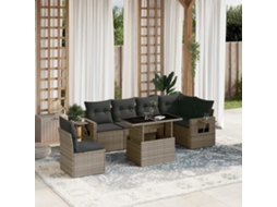 Vidaxl 7 Pcs Conjunto Sofás P/ Jardim C/ Almofadões Vime Pe Cinzento