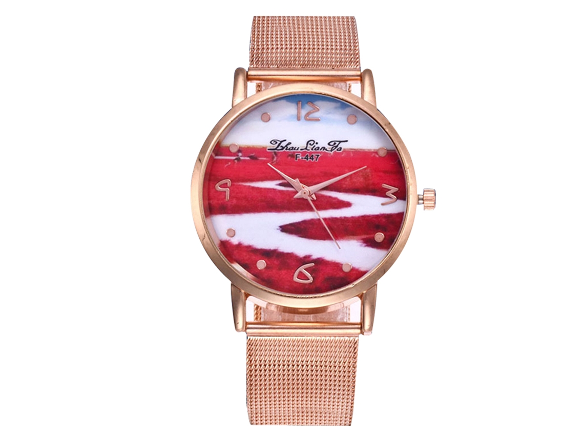 Relógio feminino Zhoulianfa, estilo simples, pulseira de malha, mostrador redondo, quartzo.