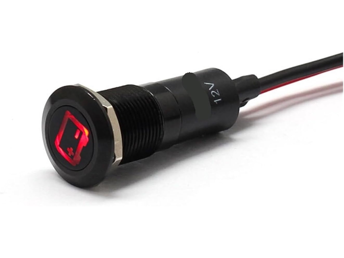 Luz Indicadora De Bateria Carro 12mm Com Led Nas Cores Vermelho, Amarelo, Azul E Verde, 12v, Com Cabo De 20cm Carcaça