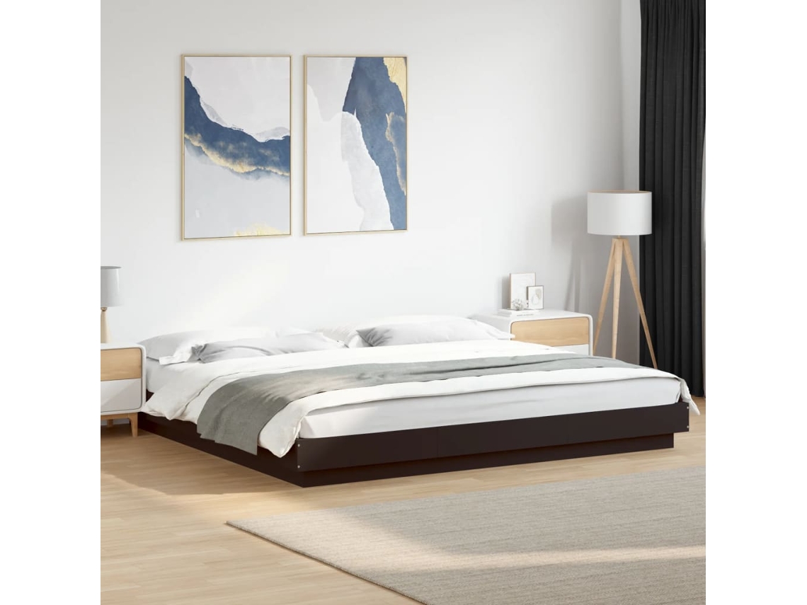 Vidaxl Estrutura Cama C/ Luzes Led 180x200 Cm Derivados Madeira Preto