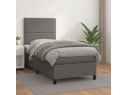 Vidaxl Cama Com Molas/colchão 100x200 Cm Couro Artificial Cinzento