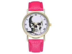 Reloj De Muñeca Casual Con Calavera Y Números Romanos Correa De Cuero Pu Rojo Rosa