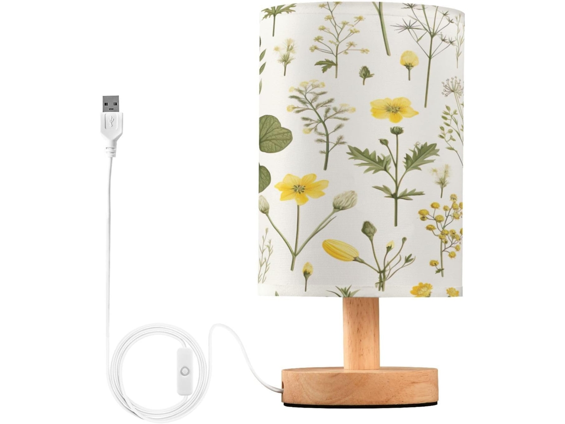 Abajur De Cabeceira Led Com Estampa Floral, Portas Usb, Luminária De Mesa, Luminária De Leitura, Luminária De Mesa Para