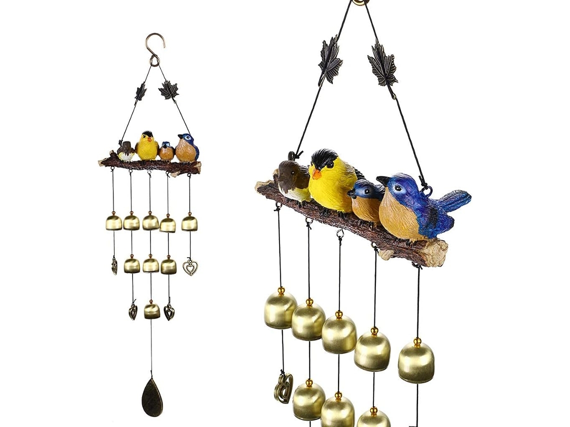 Relógio Decorativo Para Áreas Externas Com Sinos De Vento E Bom Som Para Jardim, Quarto, Montado Na Parede, Pássaros Azuis E Amarelos Slowmoose