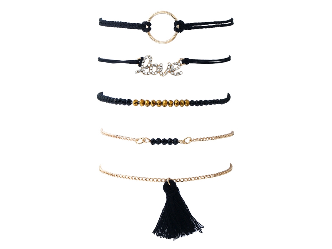 Pulseira Liga Feminina Decorada Com Strass Conjunto 5