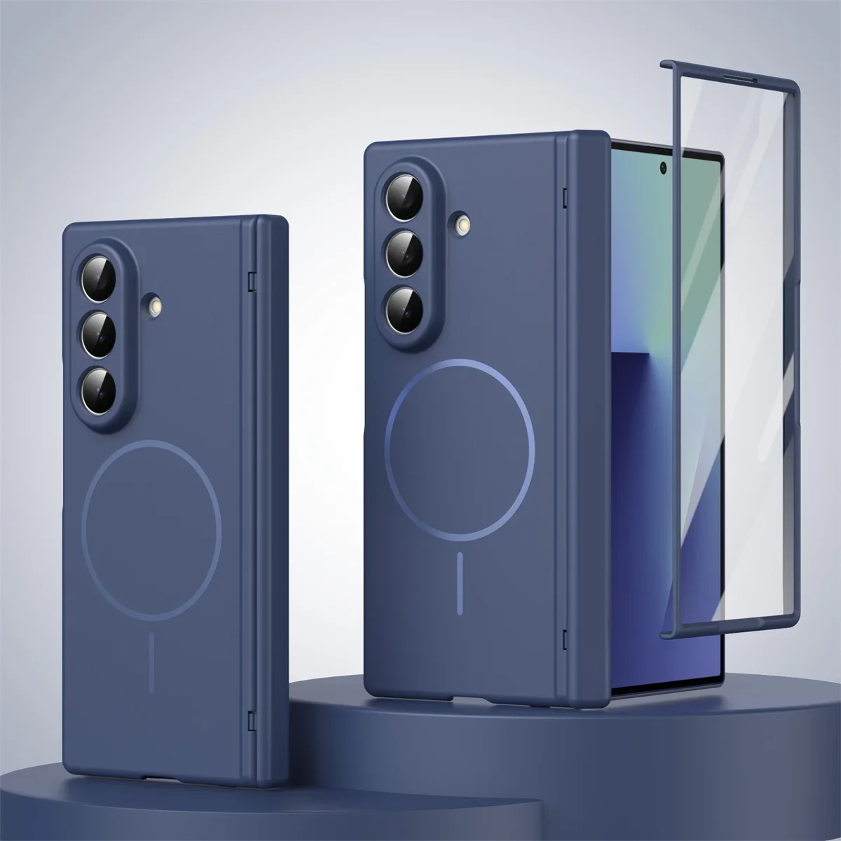 (azul, Galaxy Z Fold5) Capa Protetora Magnética Com Dobradiça, Compatível Com Magsafe, Inclui Película Protetora De Tela.